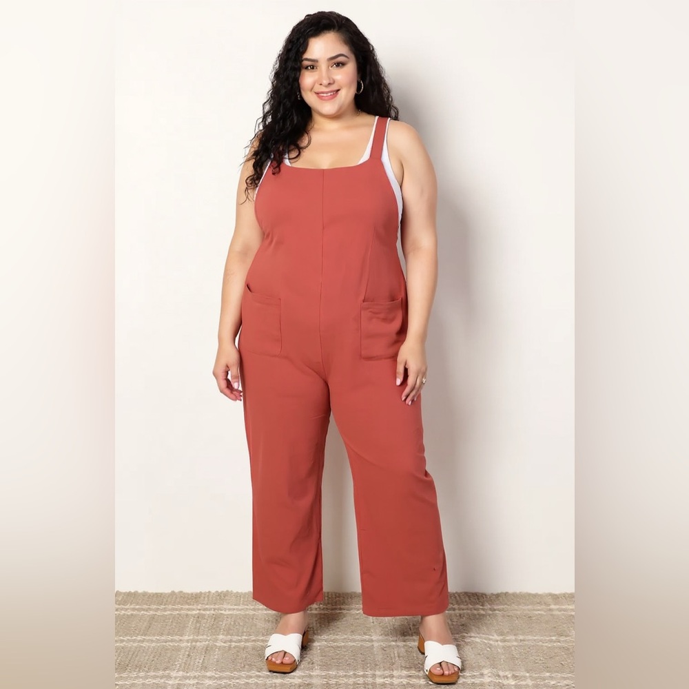 Perfee Wide Leg Overalls with Front Pockets